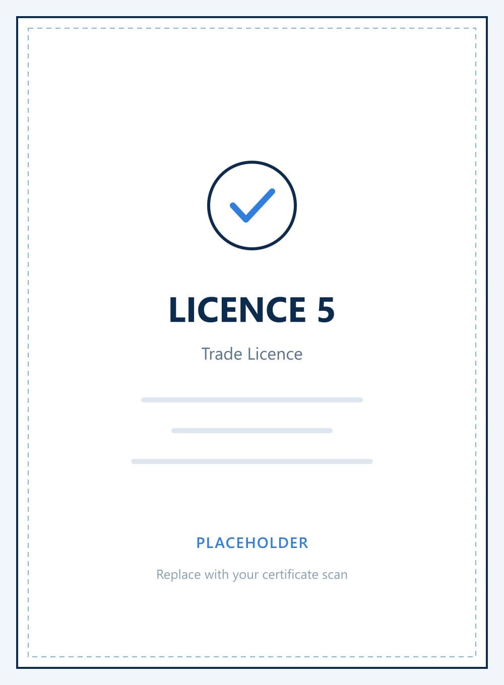 Licence 5 — One line describing what this certificate covers.